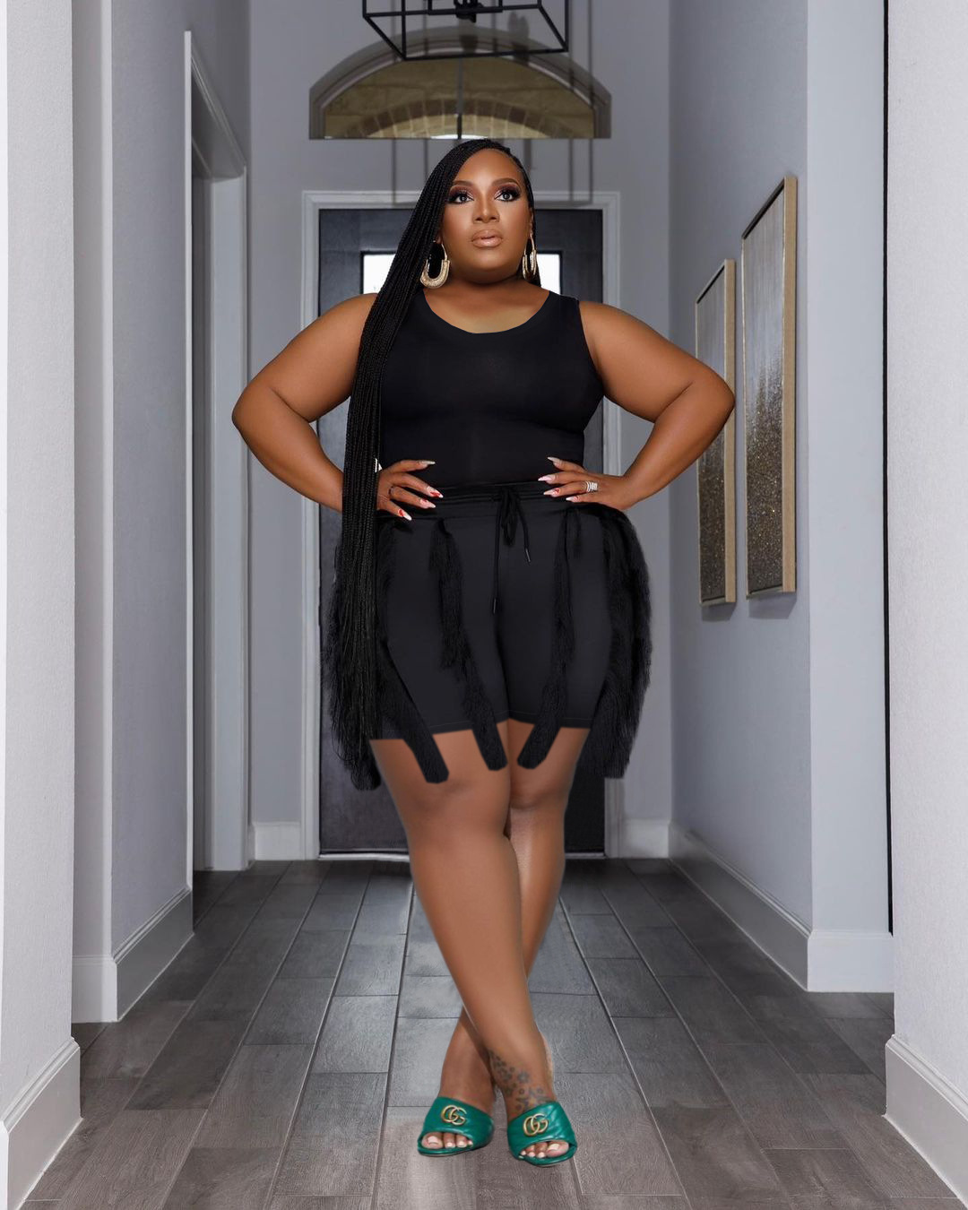 Women's Clothing Two-piece Set with Tassel Shorts, Sleeveless Casual Suit, Sports Large Size Two-piece Set_voghion.com