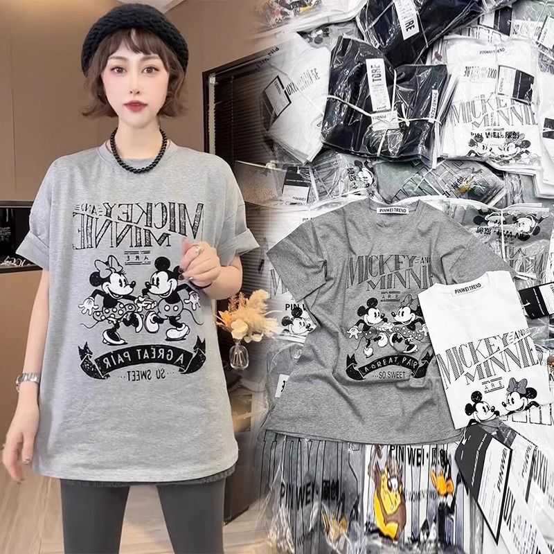 200g Pure Cotton Cartoon Mickey Short-Sleeved T-Shirt for Women 2025 Summer New Style Loose Half-Sleeved Top Base Shirt 200g Pure Cotton Cartoon Mickey Short-Sleeved T-Shirt for Women 2025 Summer New Style Loose Half-Sleeved Top Base Shirt
