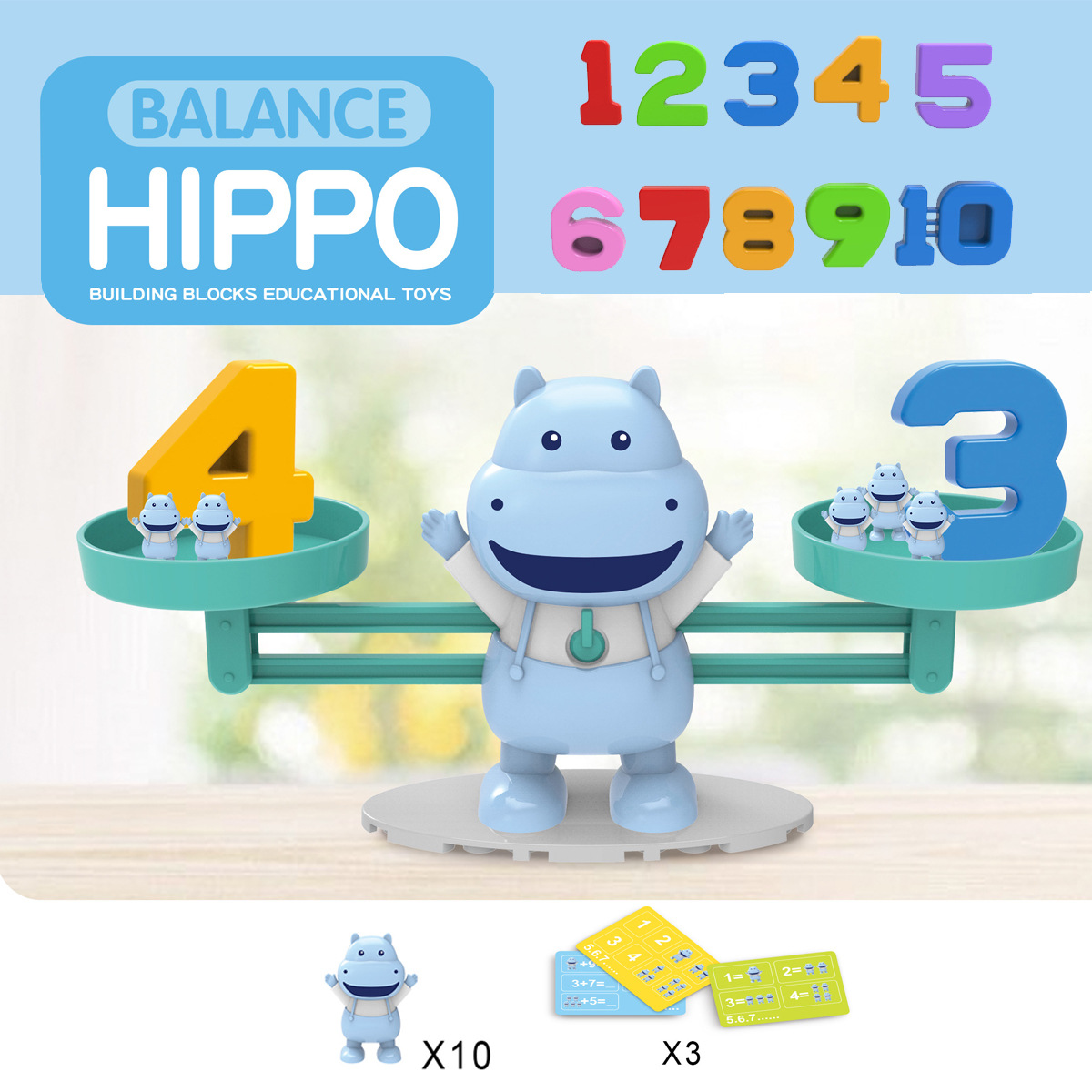 Nuevos niños de educación temprana Qizhi escritorio equilibrio juego lindo hipopótamo pequeño equilibrio digital equilibrio ciencia y educación Juguetes