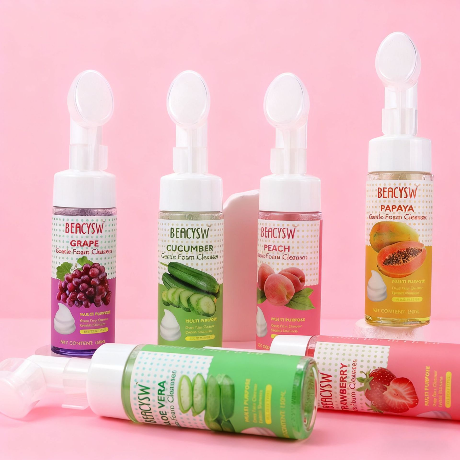 Foreign Trade Export English Amino Acid Cleansing Mousse Facial Cleanser with Brush Head Deep Cleansing Gentle Moisturizing Cleansing