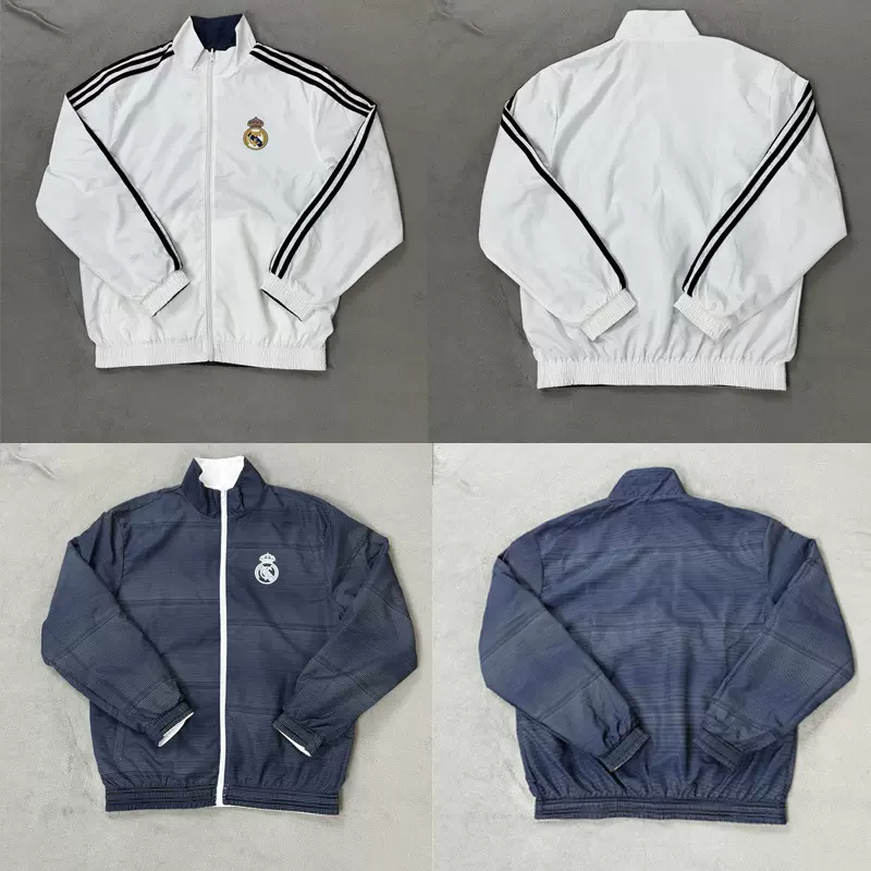 皇马双层风衣三条杠男女同款外套立领卫衣百搭足球服开衫夹克拉链