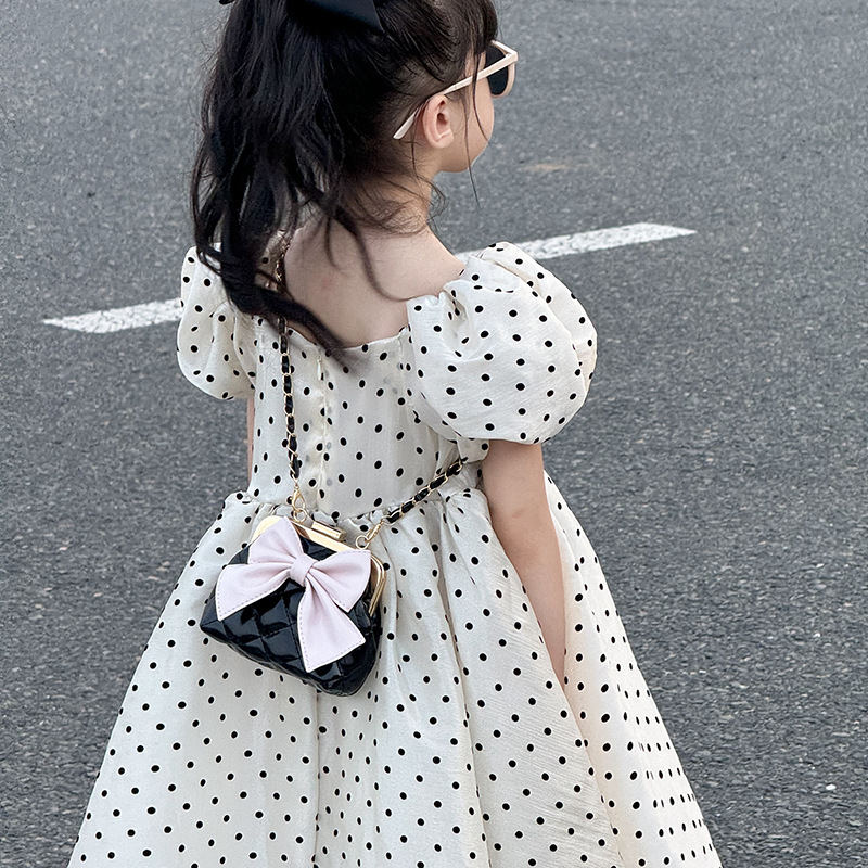 Bolso para niños coreano nuevo estilo comercio exterior rombo bordado clip bolso de hombro para niñas bolso de mensajero para niños con lazo dulce