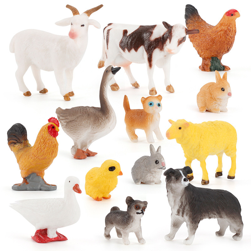 Mini simulación de animales del bosque girafa tigre león granja animales gallo vaca perro juguetes