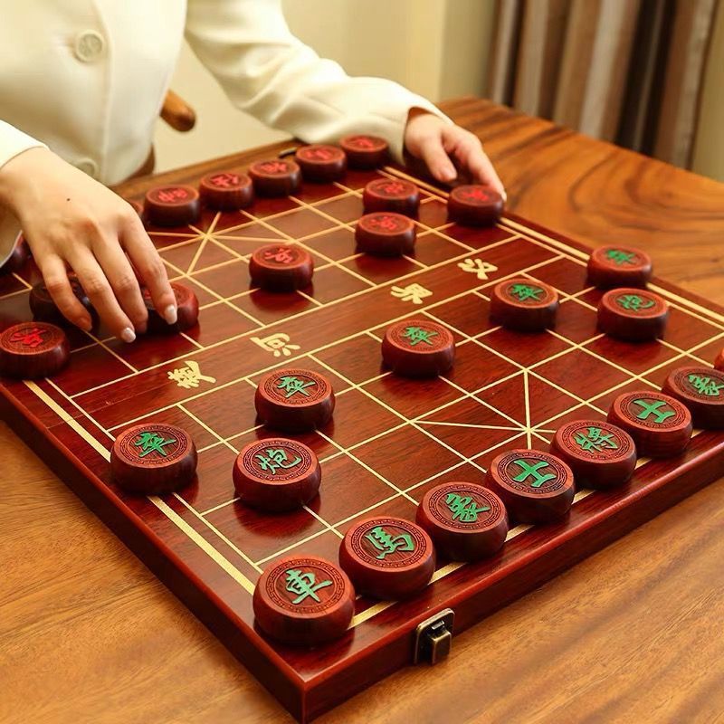 Chinese Chess Mahogany High-End Solid Wood with Foldableing Chessboard Adult Large Red Rosewood Gift Box Set Collection