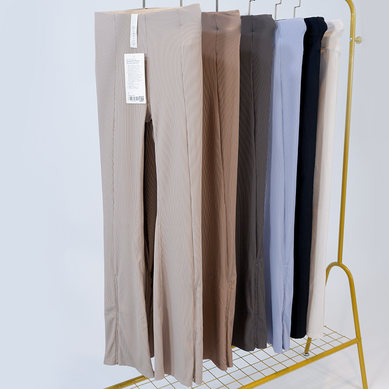 New Style Yoga Pants with Striped Texture, Slit Hosiery, Wide Leg, Micro-Bell Bottom, Versatile Fitness Sport Pants for Women