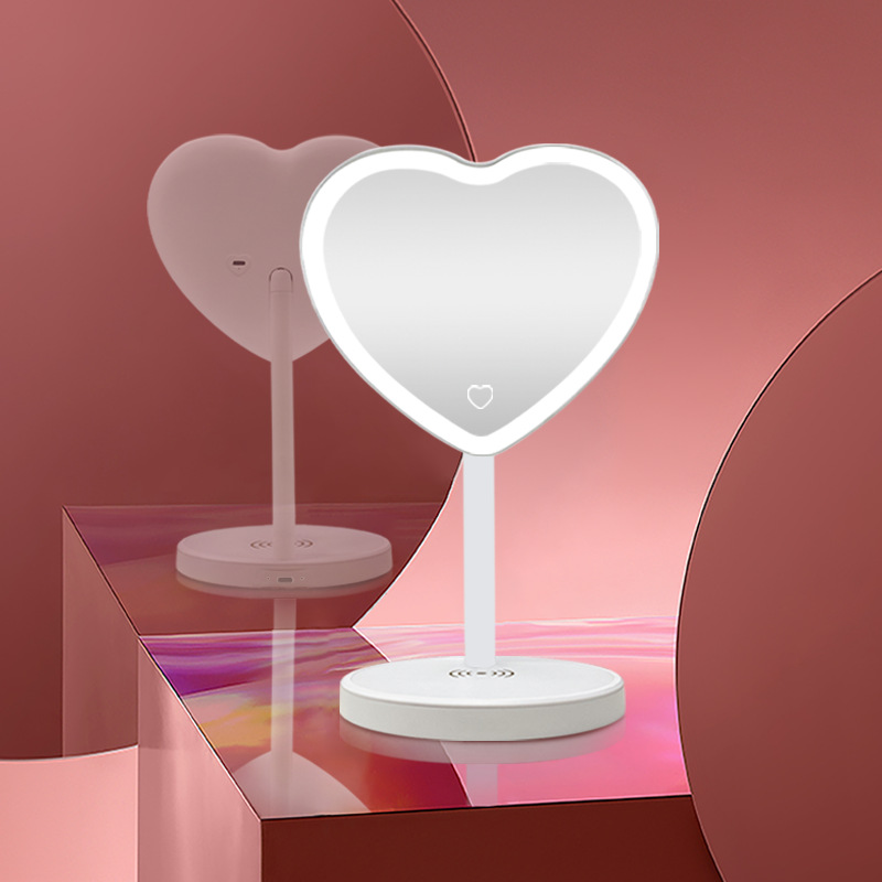 Ronda inteligente LED espejo de maquillaje con luz multifuncional inalámbrico de relleno espejo escritorio Escritorio de tres colores LED relleno espejo de luz