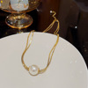 Universal fashionable necklace stainless steel from pearl, small design sweater, chain for key bag , trend of season