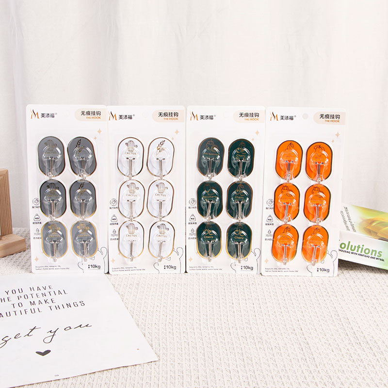 6 Pack Colorful Acrylic Door Rear Adhesive Hook Kitchen Nail-free Hook Wall Bathroom Creative Adhesive Hook Wholesale