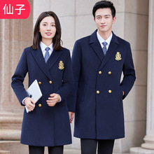 冬装双排扣黑色夹棉加厚学院风呢子大衣工作服职业毛呢外套男女款