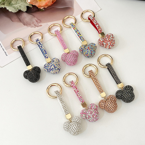 Japanese and Korean prong diamond Mickey keychain car key ring pendant women's bag pendant jewelry pendant