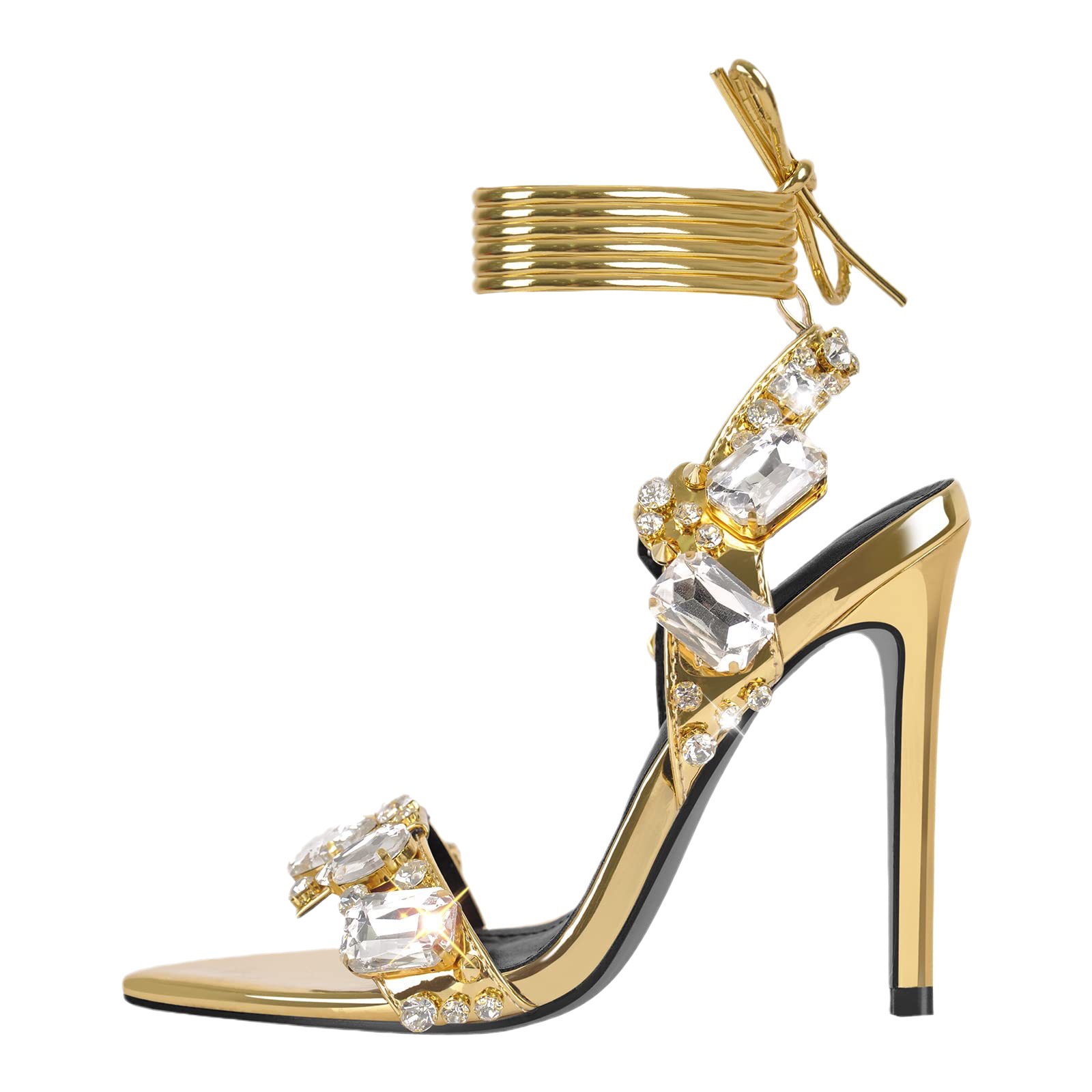 11cm nueva señaló oro Comercio exterior remache rhinestone stiletto talón sandalias de verano Europa y América moda gran tamaño zapatos