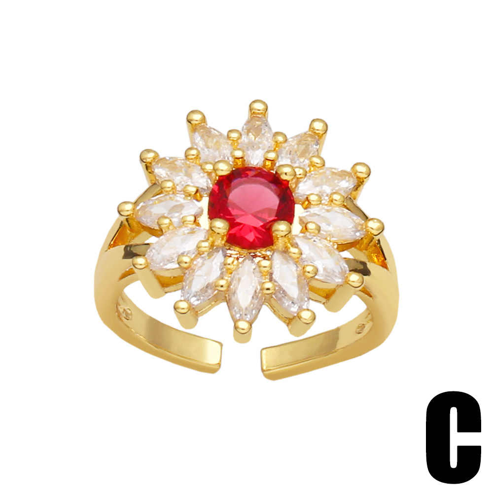 Fashion Leaf Flower Copper Open Ring Plating Inlay Zircon Copper Rings