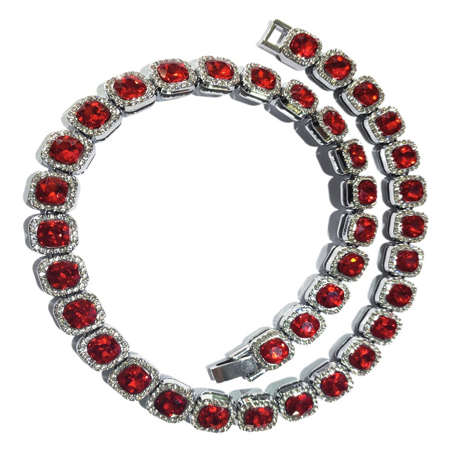 Nueva Europa y América hip hop de los hombres cristal rojo 12mm mano cubana collar Rock Candy cadena hiphop moda Accesorios