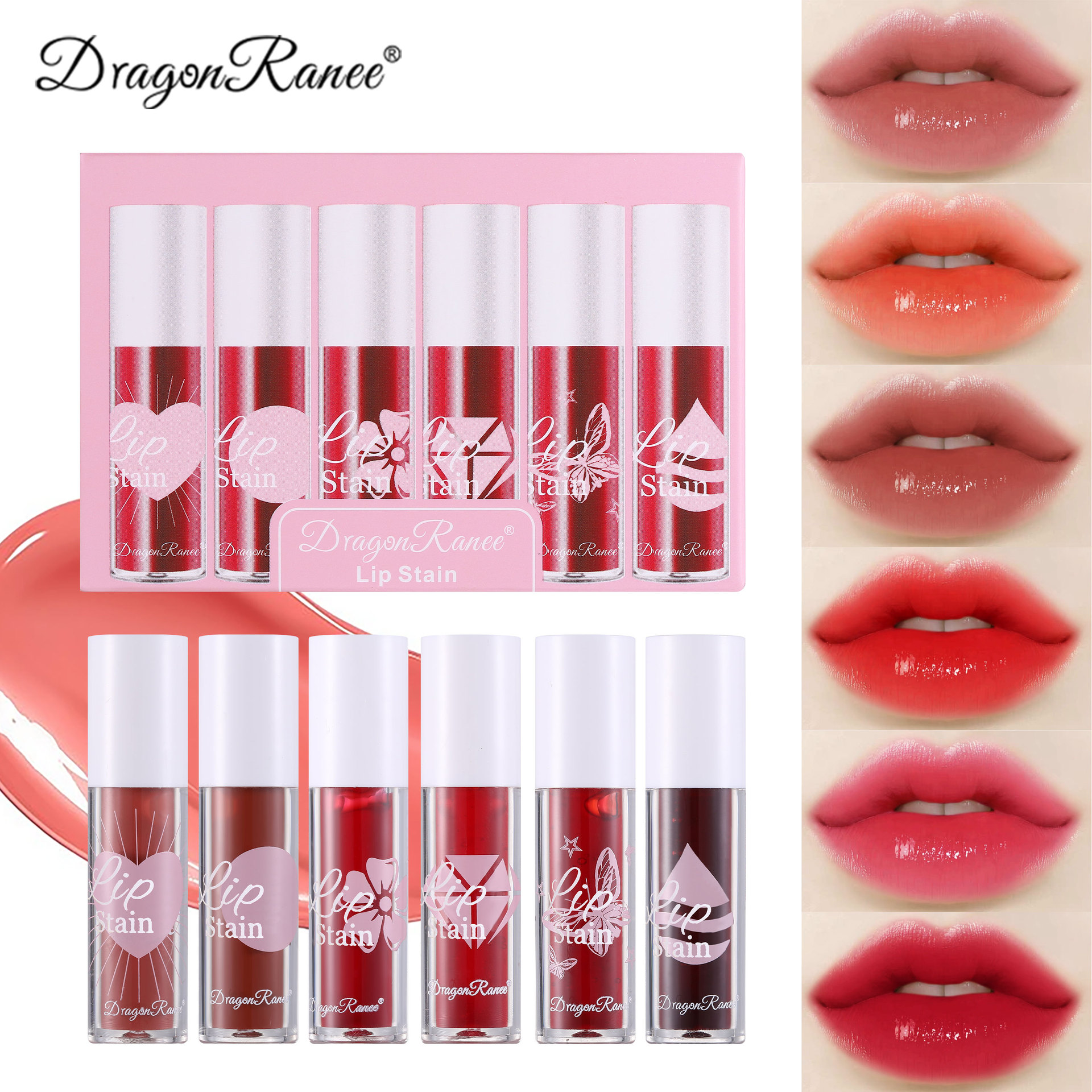 Dragonranee Cross-Border 6-Pack Lipstick Water Set Matte Soft Mist Non-Stick Cup Rolling Ball Lip Dye Export