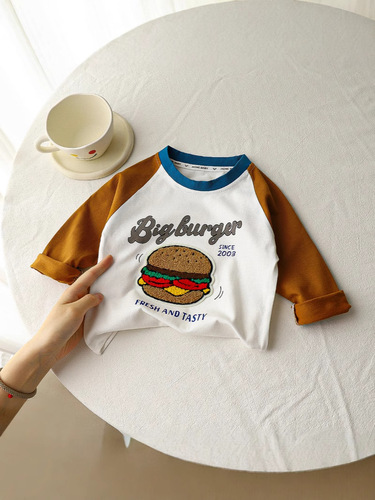 2025 Spring Collection Embroidered Children's T-shirt for Boys, Long Sleeve Spring Outfit, 100% Cotton Base Layer Shirt, Multi-Color for Kids