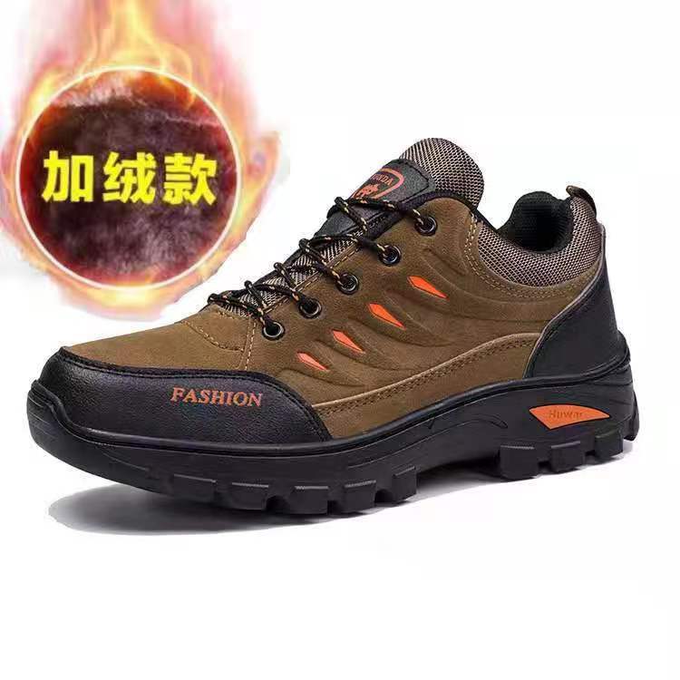 Autumn and Winter Single-Layer Cotton Men's Hiking Shoes with Fleece, Trendy Men's Cotton Shoes, Casual Sports Shoes, Outdoor Trekking Shoes