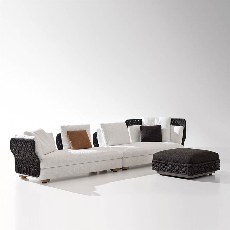 Sofá al aire libre patio combinación villa balcón jardín terraza silla de mimbre al aire libre doble chaise nórdico muebles de ratán