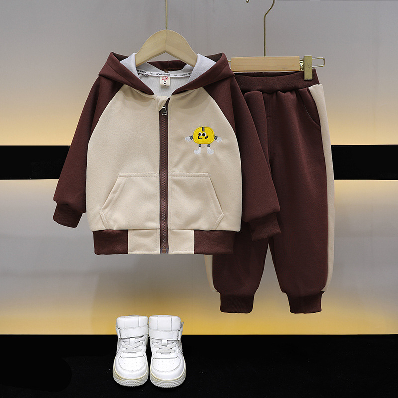 6379 Traje de niño 2025 otoño nuevo bebé de dos piezas de dibujos animados para niños pequeños y medianos con capucha ropa deportiva para niños