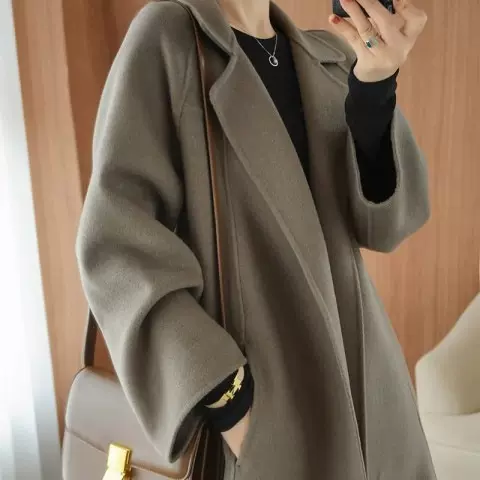 双面毛呢大衣女长款过膝宽松大码2025秋冬季新款毛呢子外套女
