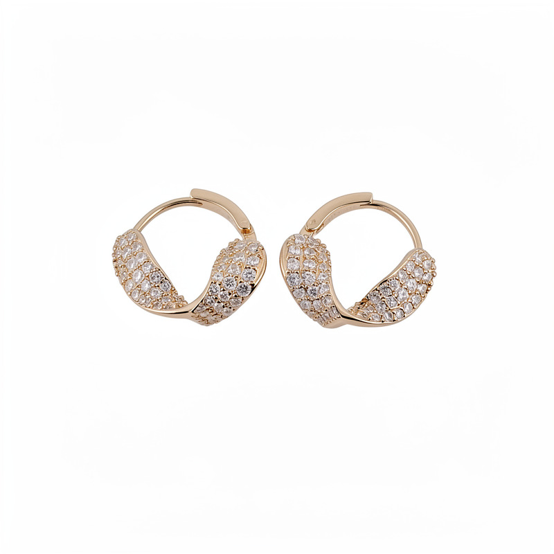 18K oro real electronite torcido pendientes redondos brillo personalidad temperamento pendientes ligero lujo alta sensación de auriculares