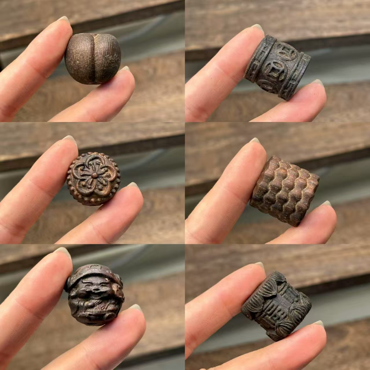 沉香木雕刻百香籽屁桃五瓣花DIY文玩佛珠饰品配饰手机链手链吊坠