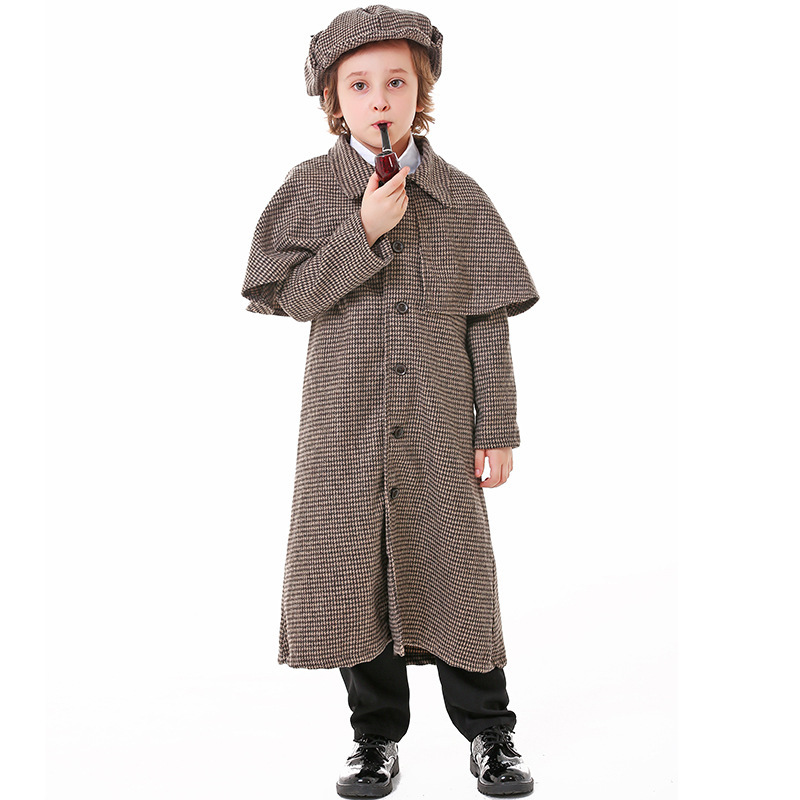 Parent-Kids Kidsren's Detective Suit, Brain-Burning Intelligence Puzzle Game Role-Playing Movie Long Windbreaker Suit