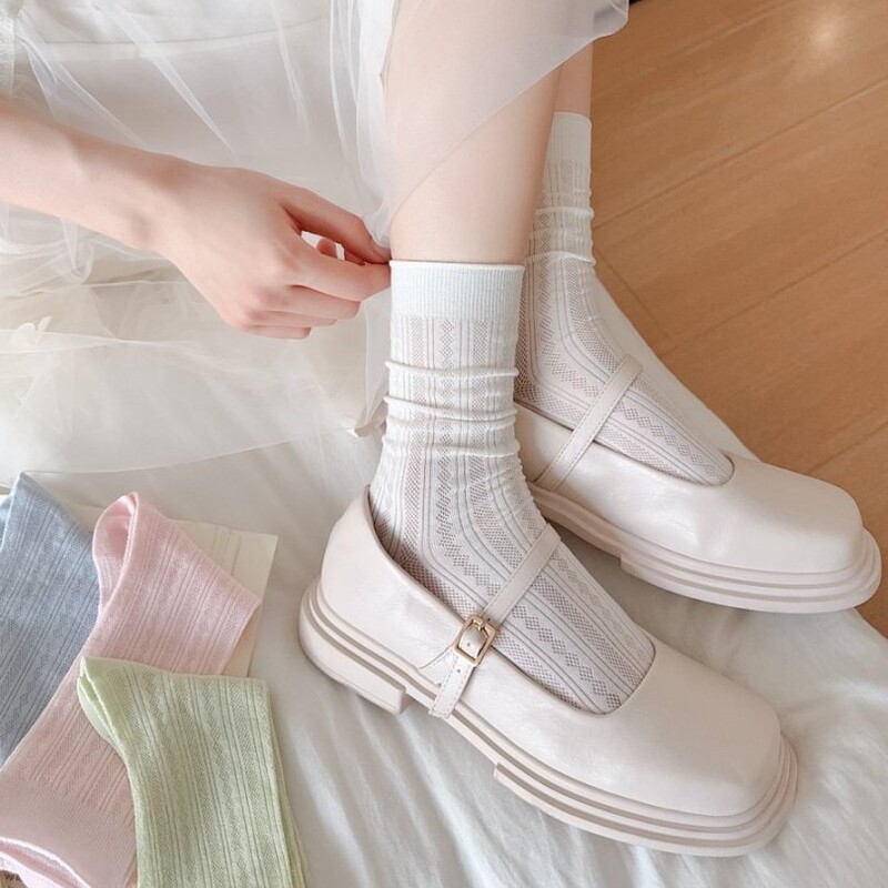 Spring and Summer Socks for Women, Modal Mesh Socks, Thin Women's Socks, Breathable Candy-Colored Macaron Mid-Calf Socks