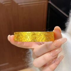 网红爆款仿越南沙金色光面开口吉言宽贵妃手镯传承錾刻工艺耐磨损