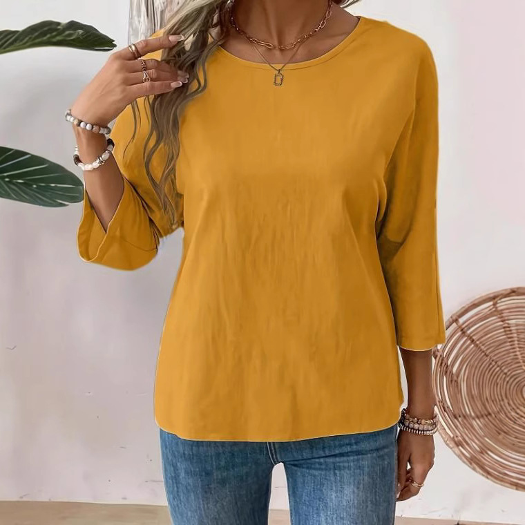 solid color design elegant shirt with a round collar for leisure