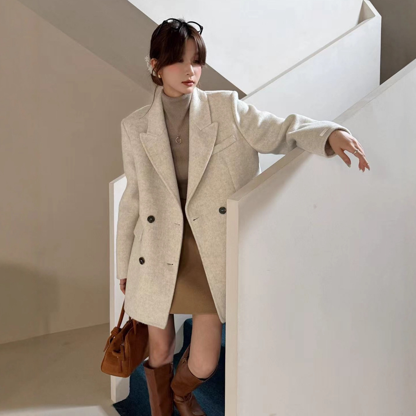 Double-Sided Wool Outwear Suit Style Mid-Length Small Long Hair Thickeneded Warm Wool Velvet Double-Sided Woolen Outwear