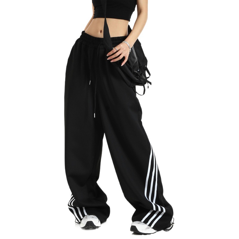 Pantalones de verano de los hombres nueva costura a rayas de pierna ancha Pantalones deportivos de moda retro americano Ruan guapo pantalones casuales sueltos