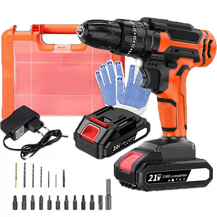 锂电手电钻21V充电式可调速冲击钻家用电动螺丝刀电动工具套装