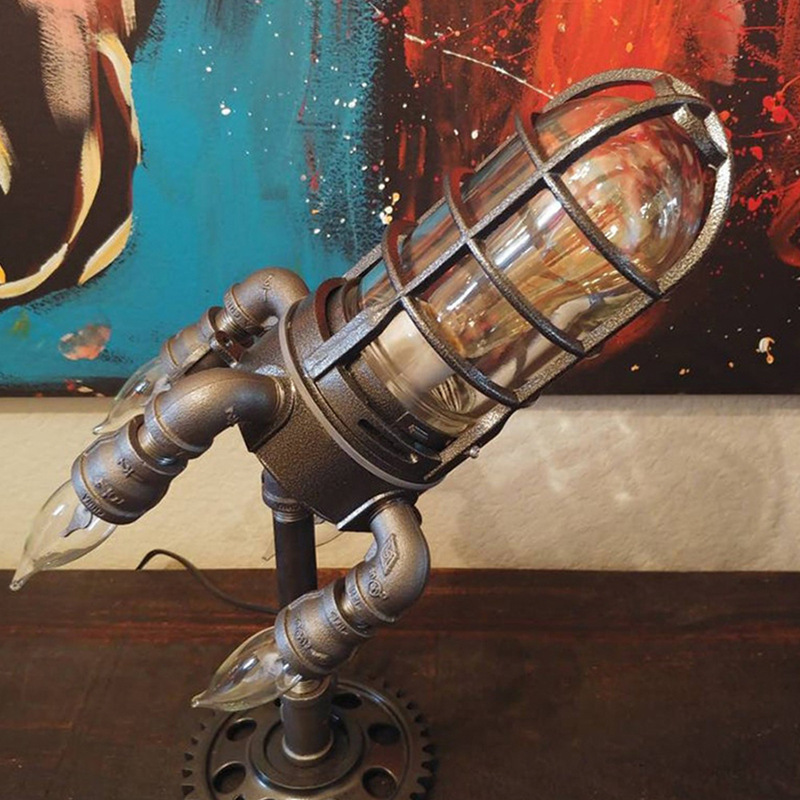 Cross-border hot SteampunkRocket Lamp steampunk rocket light flame night light decorative table Lamp