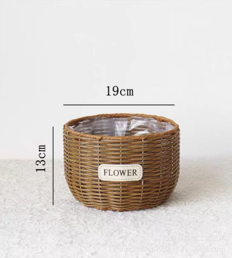 Maceta de Imitación Ratán de Plástico Tejido a Mano para Escritorio y Decoración de Plantas