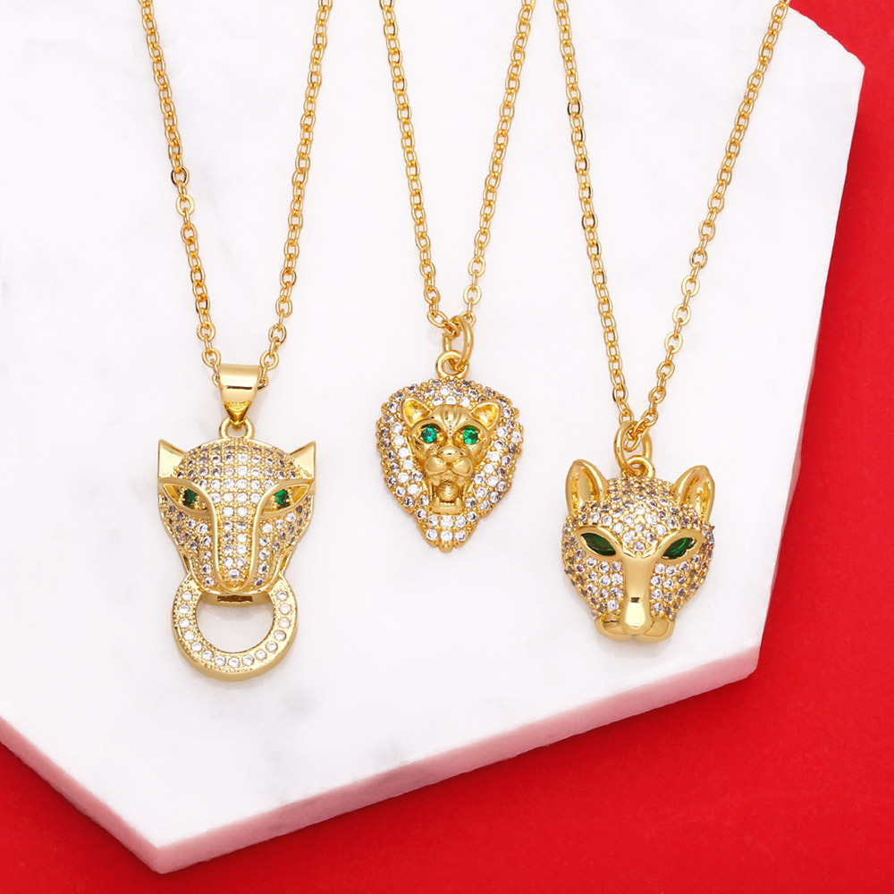 New Hip-hop Copper Inlaid Zircon Leopard Head Pendant Necklace display picture 3