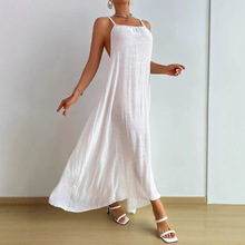 吊带长裙防晒罩衫夏季新款海边度假沙滩连衣裙挂脖设计感小众裙子
