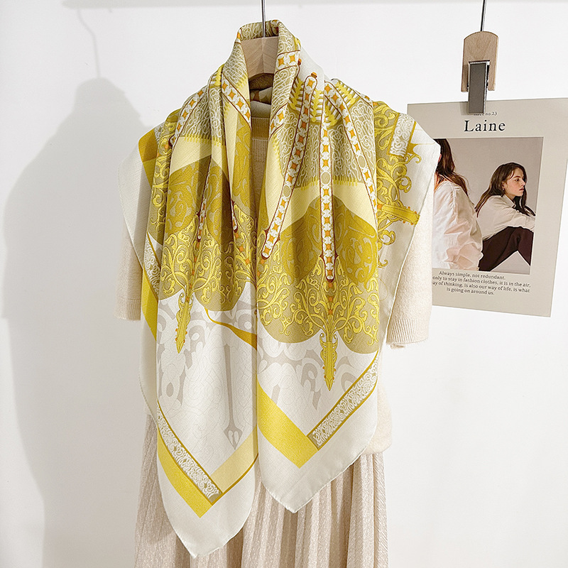 Vintage nicho nacional de estilo impresión bufandas de seda 90 personajes bufandas de seda cuadrada damas viajan con bufandas de seda de alta calidad