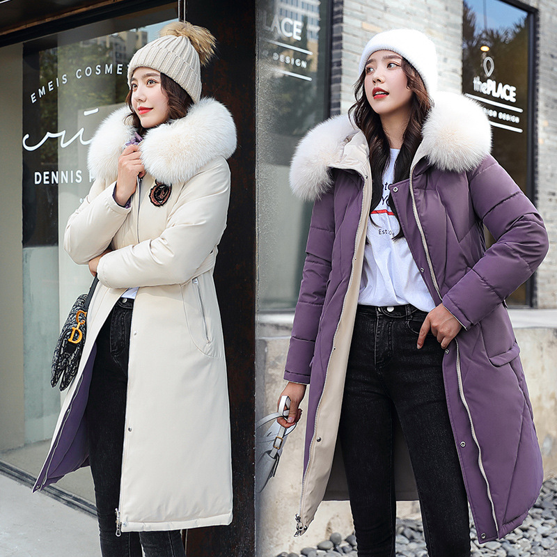 Women's Clothing winter Korean version large size women's mid length cotton coat women's large fur collar women's cotton coat_voghion.com