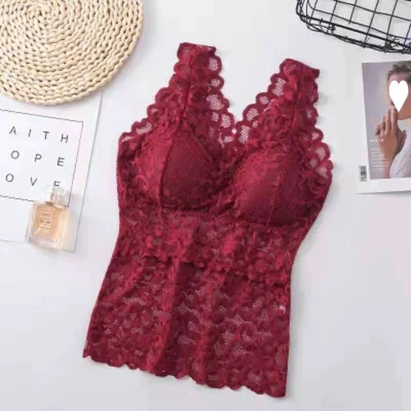 Lace summer bra, fitted long tank top, underwear for students, tube top, plus size, beautiful back, Korean style