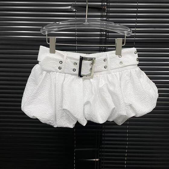2025 spring new flower bud puffy skirt skirt women's niche fashion pleated design with belt skirt