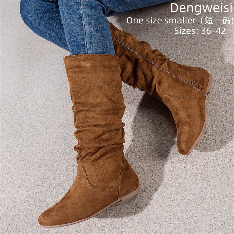 2026 Casual Versatile Wear-Resistant Comfortable Mid-Calf Boots Lightweight Pleated Side Zipper Women's Leather Boots Flat Summer Boots 2026 Casual Versatile Wear-Resistant Comfortable Mid-Calf Boots Lightweight Pleated Side Zipper Women's Leather Boots Flat Summer Boots