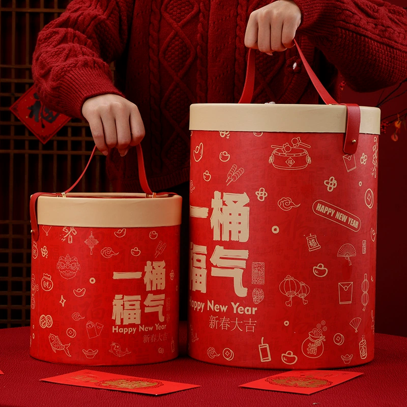 Большая красная сумка-ведро 2026 года для подарков, закусок, конфет, упаковочная коробка для подарков и сувениров к Весеннему фестивалю
