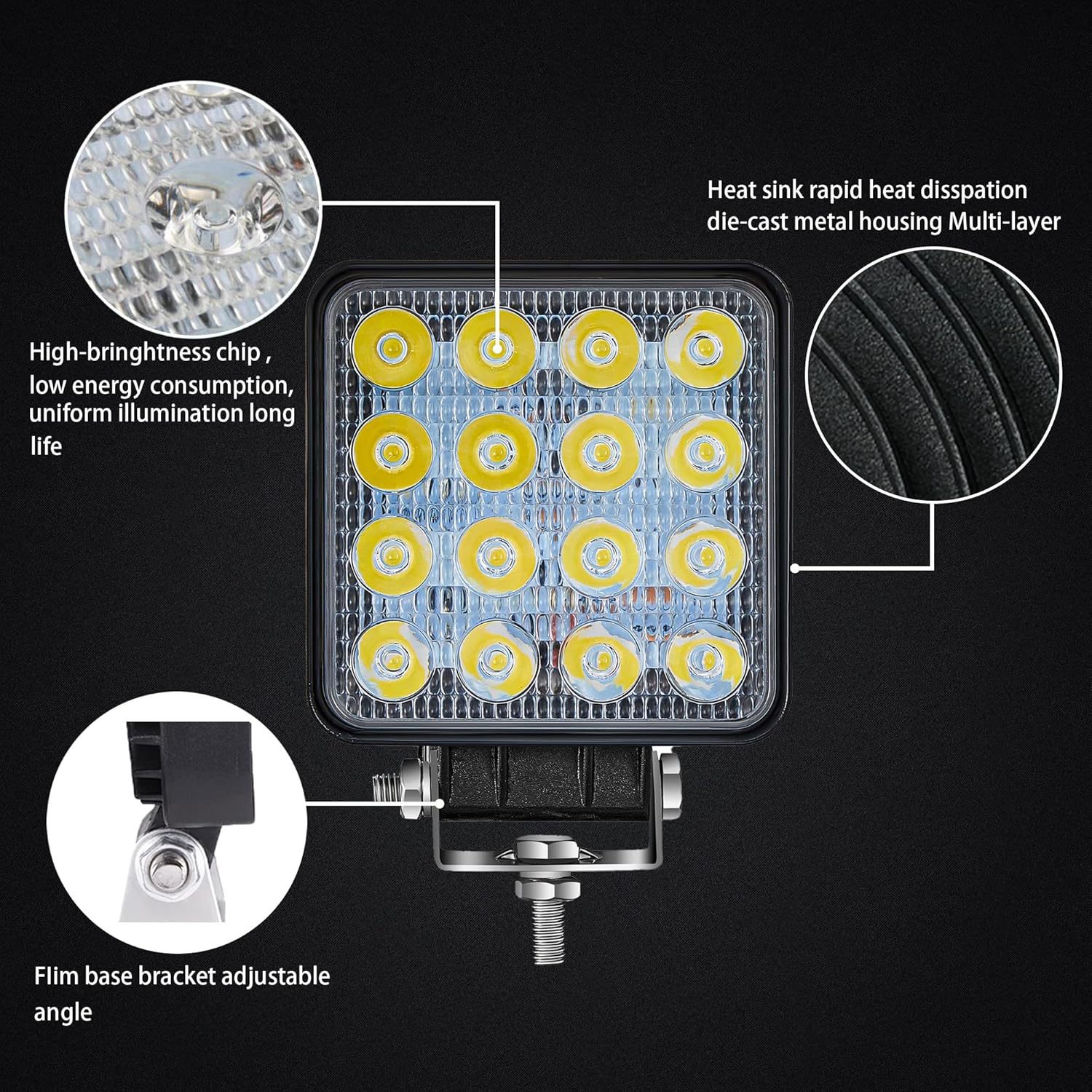 Automóvil LED lámpara de trabajo cuadrada 16 lámpara 48W lámpara auxiliar transformar faro de motocicleta foco de lámpara de vehículo todoterreno image 2