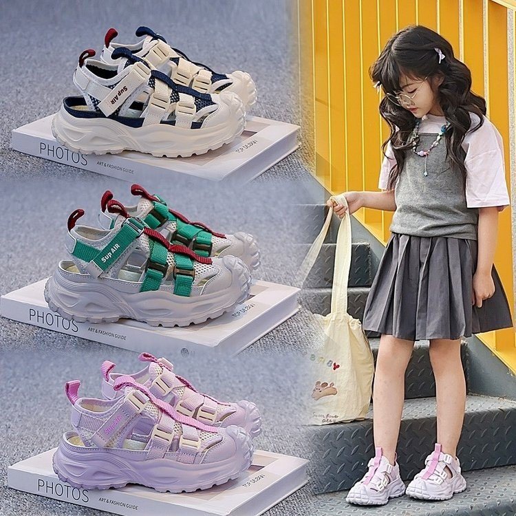 Girls' Color-Blocked Webbing Closed-Toe Sandals 2026 New Model Children's Breathable Mesh Thick-Soled Non-Slip Sports Casual Shoes Girls' Color-Blocked Webbing Closed-Toe Sandals 2026 New Model Children's Breathable Mesh Thick-Soled Non-Slip Sports Casual Shoes