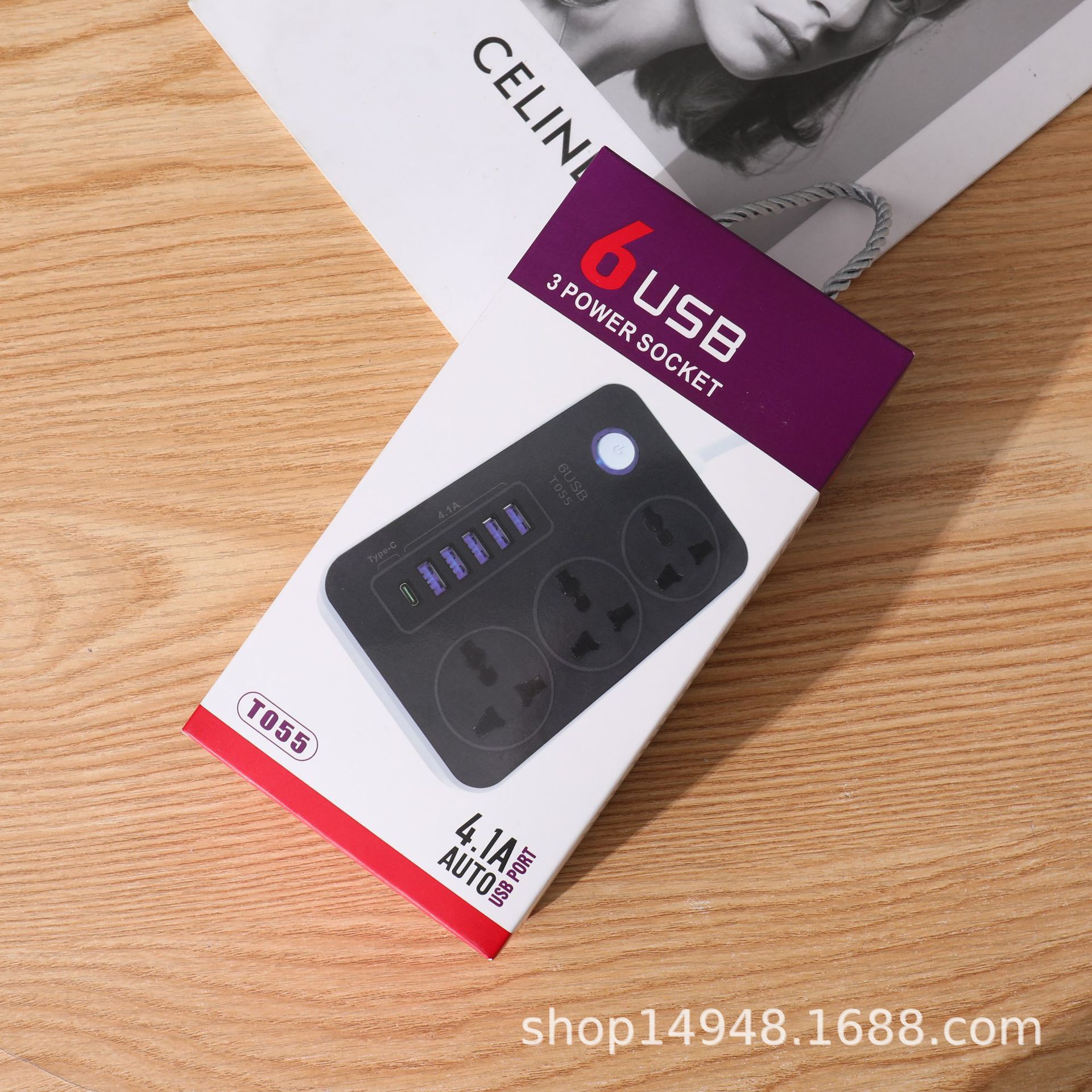 T055#6USB negro gris 5USB + 1PD caja de comercio electrónico del sudeste asiático enchufe de placa de conexión enchufe de comercio exterior