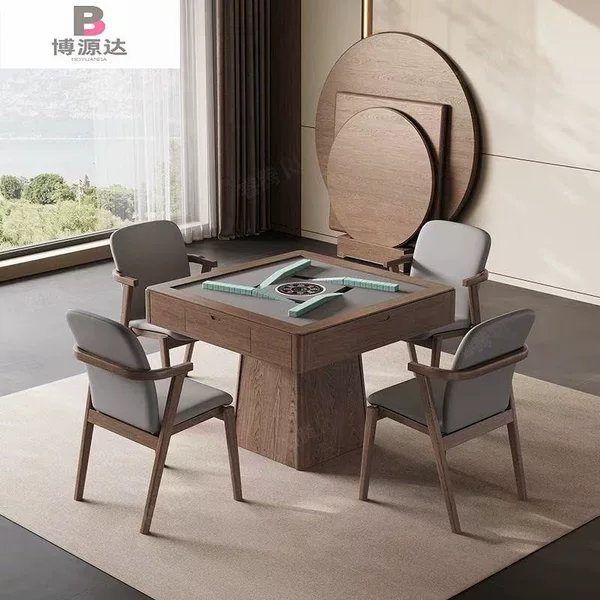 High-End Silent Automatic Mahjong Table for Home Use, Made of Solid Wood, with a New Chinese-Style Multifunctional Design That Doubles as a Dining Table