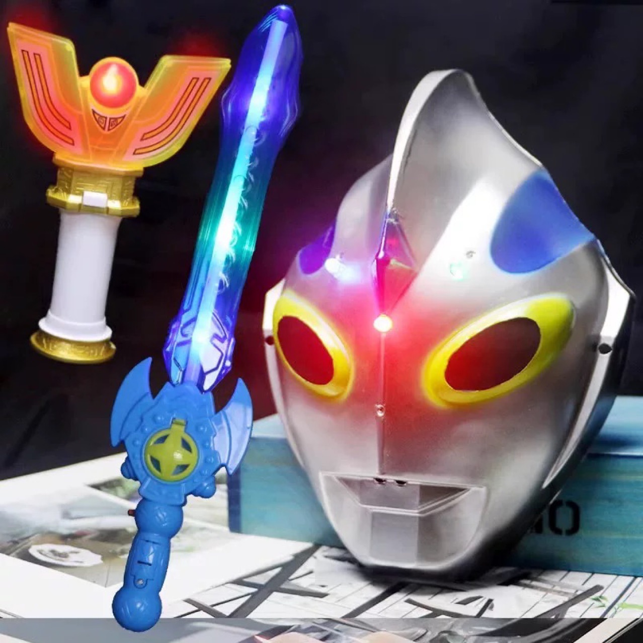 Cerro Autot máscara de niños luminosa máscara de casco de Digia Cerro armas juguetes para niños espada cuerpo