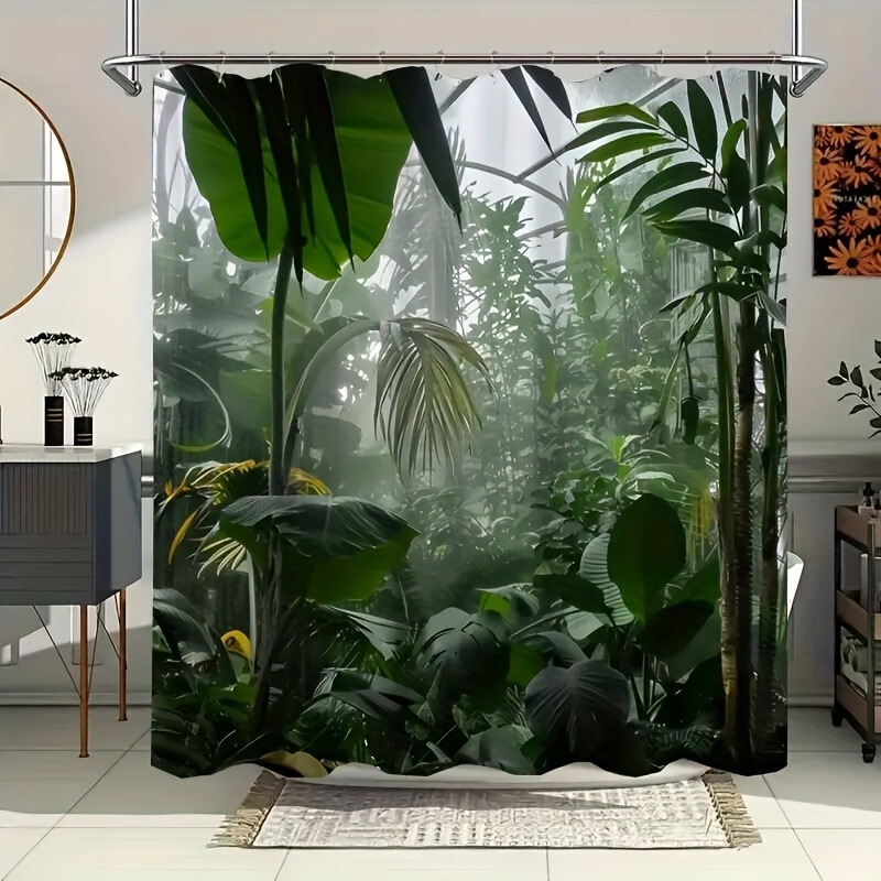Tropical Rainforest Plant Print Shower Curtain Polyester Fabric Machine Washable Vibrant Jungle Leaf Design Bathroom Decoration Tropical Rainforest Plant Print Shower Curtain Polyester Fabric Machine Washable Vibrant Jungle Leaf Design Bathroom Decoration