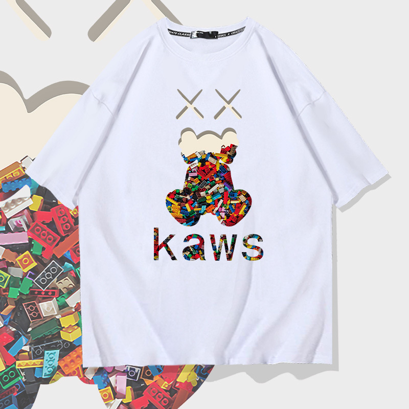 Japanese cartoon Lego puzzle cotton short-sleeved T-shirt men's and women's summer fashion brand loose youth drop-shoulder half-sleeve top