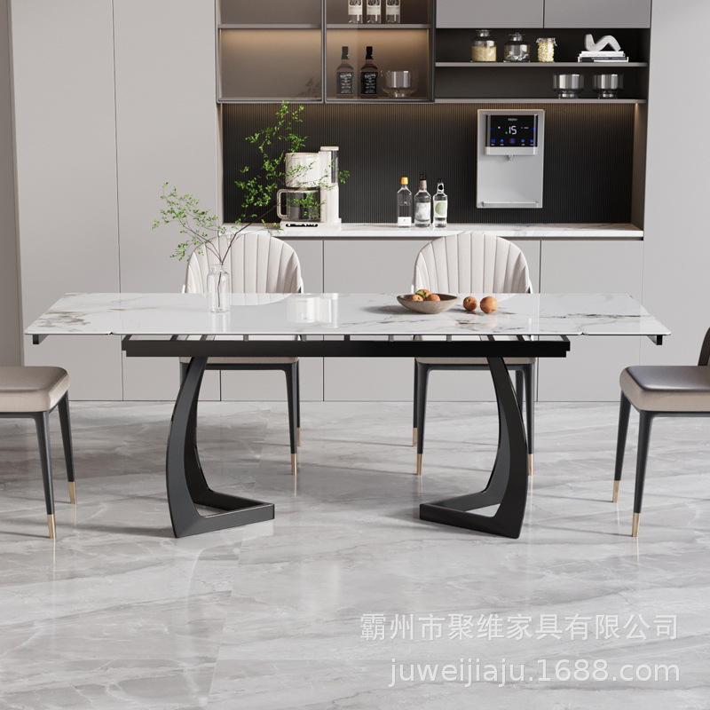 Mesa de comedor de estilo italiano, mesa de comedor doméstica de seda moderna y simple, mesa de comedor de roca retráctil larga y corta